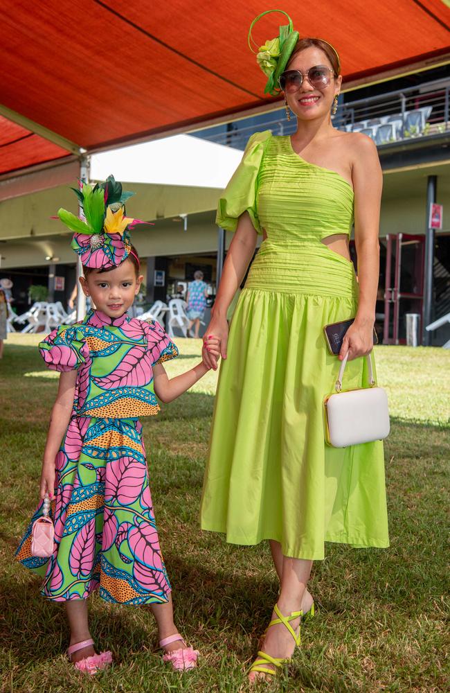 Qiana Wibowo and Anggie Wibowo at the Chief Minister's Cup Day at the Darwin Turf Club on Saturday, July 13. Picture: Pema Tamang Pakhrin