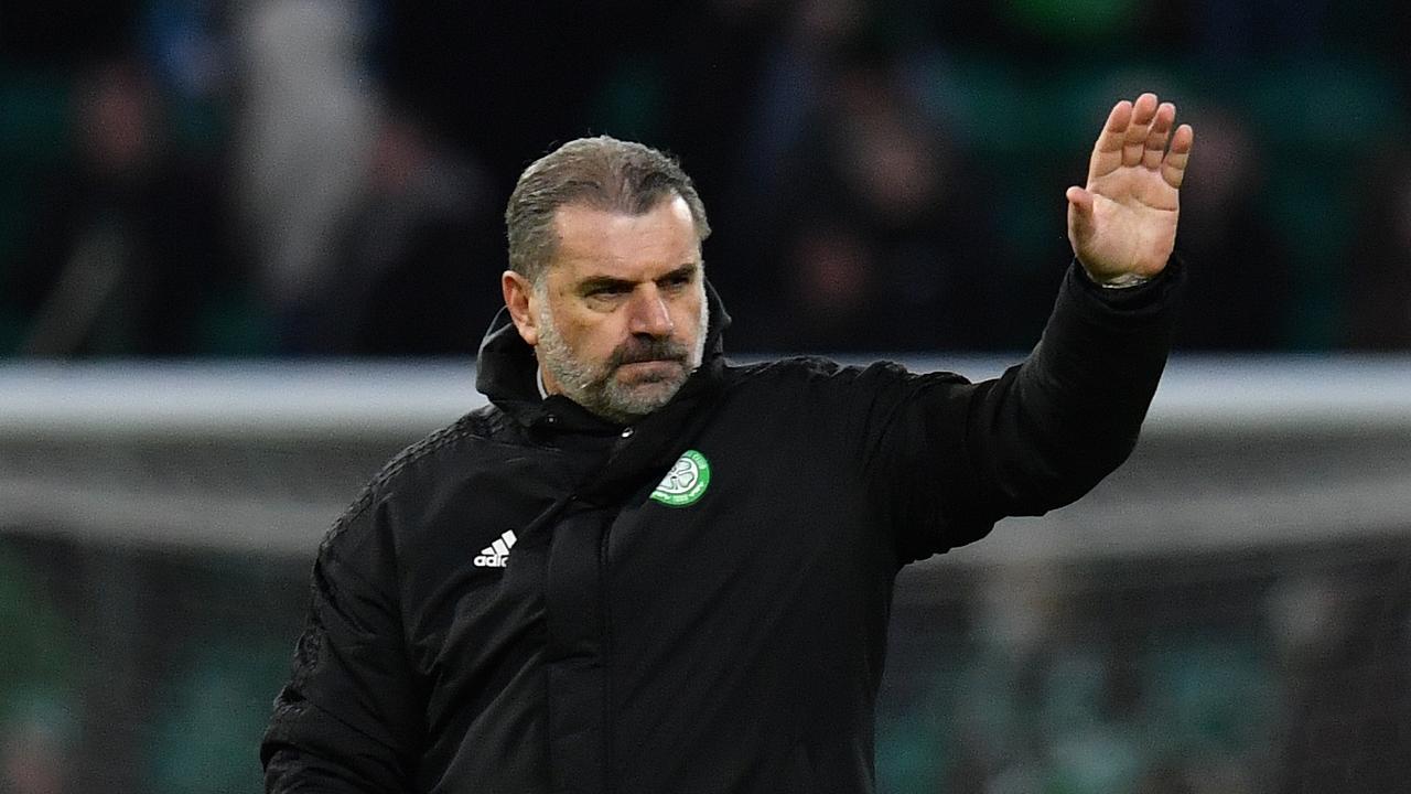 GLASGOW, SCOTLAND – JANUARY 29: Angelos Postecoglou, Manager of Celtic celebrates following their side's victory in the Cinch Scottish Premiership match between Celtic FC and Dundee United at Celtic Park on January 29, 2022 in Glasgow, Scotland. (Photo by Mark Runnacles/Getty Images) *** Local Caption ***