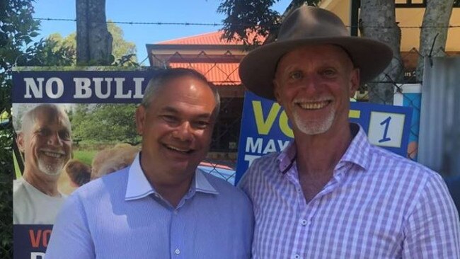 Mayor Tom Tate with candidate Keith Douglas at pre-polling.