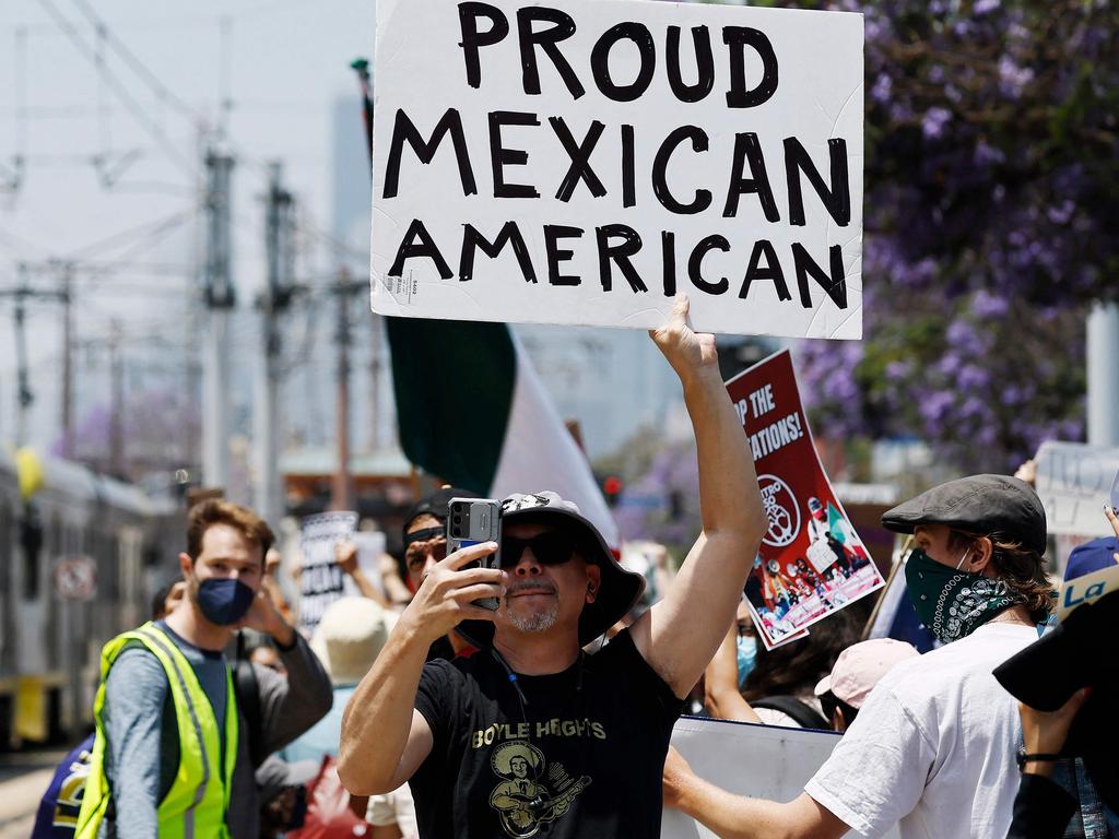 Protesters against immigration raids march toward downtown Los Angeles, California. Picture: Getty Images via AFP