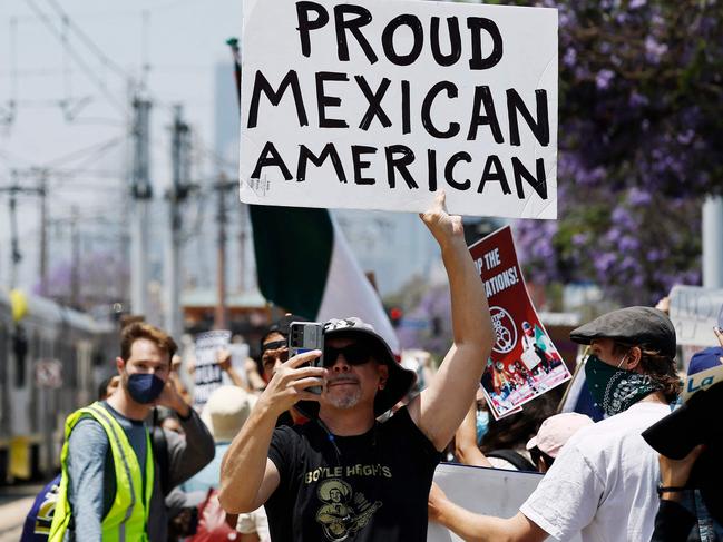 Protesters against immigration raids march toward downtown Los Angeles, California. Picture: Getty Images via AFP