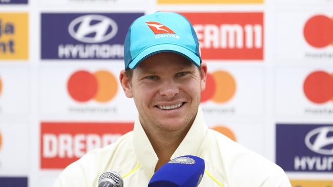 Stand-in captain Steve Smith was all smiles after Australia’s historic victory in Indore. (Photo by Robert Cianflone/Getty Images)