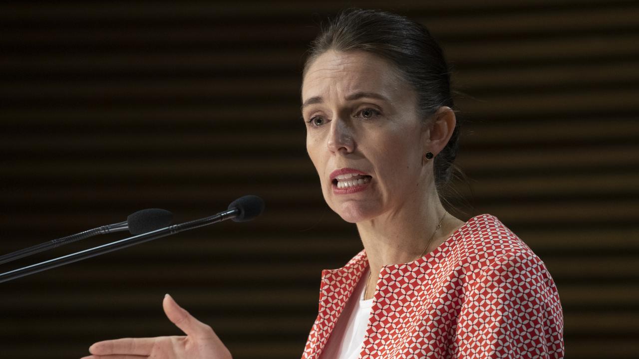 New Zealand Prime Minister Jacinda Ardern after announcing the country will move to red traffic light settings. Picture: Mark Mitchell-Pool/Getty Images