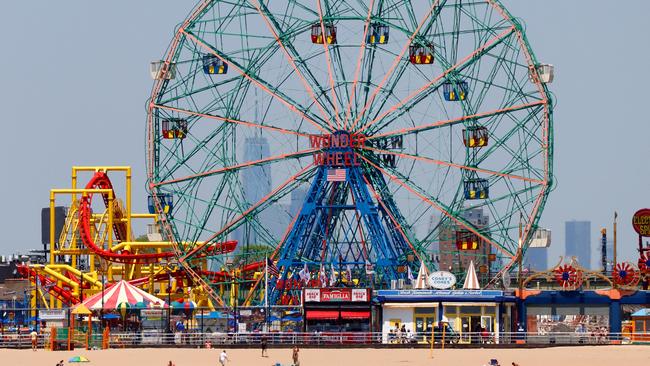 The runner collapsed on the boardwalk near the finish line at Brooklyn’s iconic Coney Island. Picture: Gary Hershorn/Getty Images