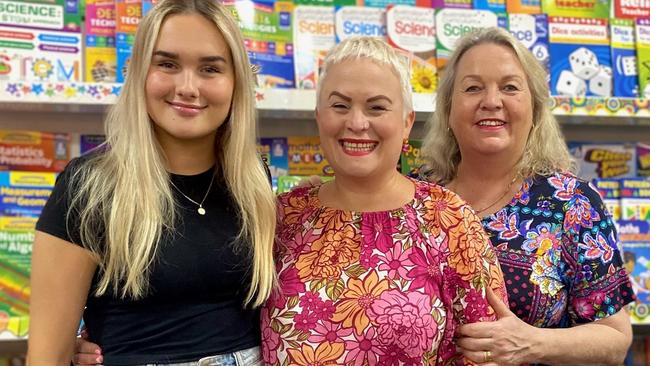 A family business through and through and key to success for Harleys Educational Supplies, celebrating 30 years today for three generations. From left: Maya Vallely, Cr Kristy Vallely, and Jenny Austin.