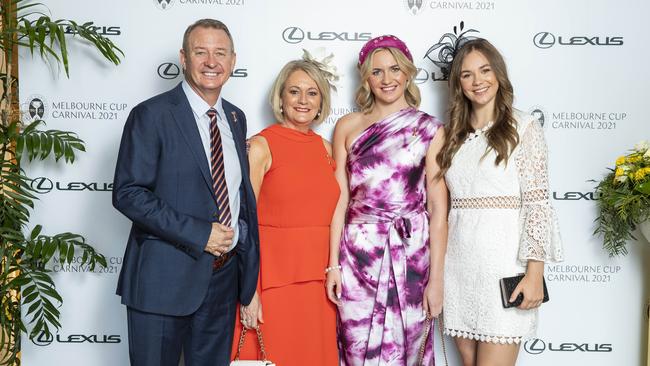 Steve, Robyn, Ariarne and Mia Titmus at Lexus Melbourne Cup Day function in Brisbane. Picture: Richard Walker