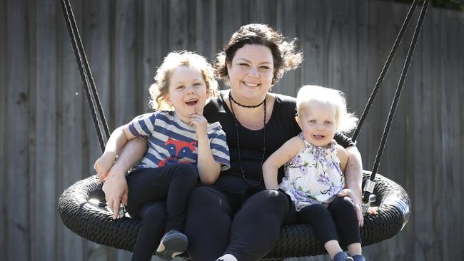 Emily Piggott with children Aldous, 5, and Edith, 2. Picture: David Caird