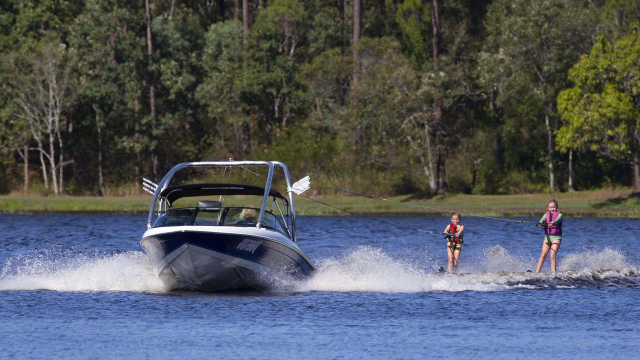 Water skiiers back on the water after coronavius restrictions. Tyla and Hailey Nicolson enjoy a ski on the Lake at Kurwongba. 2.05.2020 Picture: Renae Droop