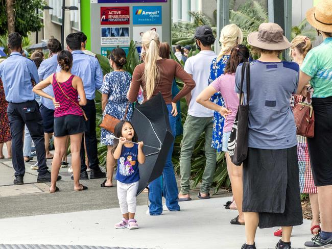 The Covid-19 testing queue at Brisbane’s Princess Alexandra Hospital yesterday. Picture: Richard Walker