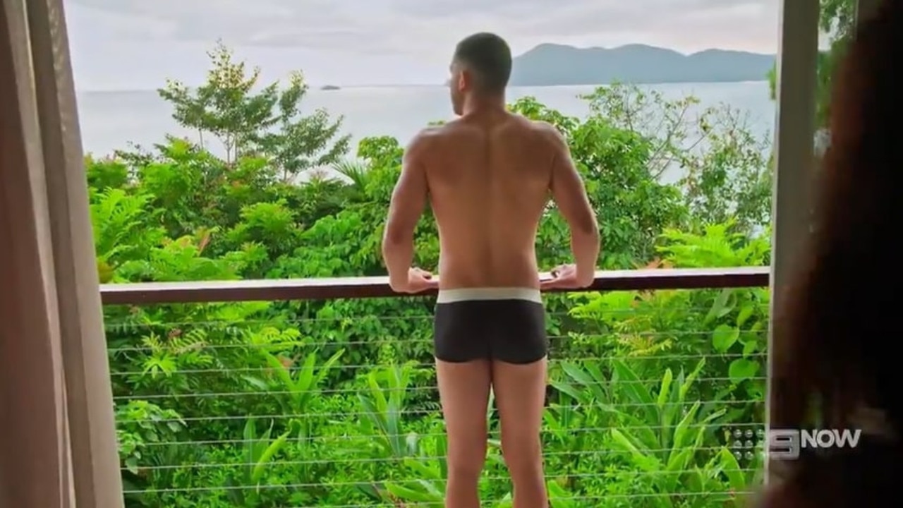 Teejay was shown enjoying the breathtaking views right from the couples balcony. Photo: Channel 9