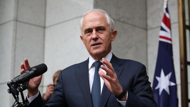 Prime Minister Malcolm Turnbull announces he’ll hold a party room meeting at noon tomorrow should Peter Dutton produce enough signatures. Photo: Kym Smith