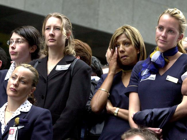 Ansett staff at a protest in Martin Place in Sydney in September 2001.