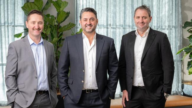 Symal Group founding shareholders Andrew Fairbairn, Joe Bartolo and Ray Dando. Picture: Supplied by Symal Group