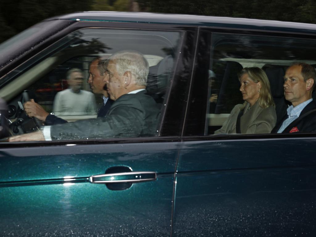 Prince William, Prince Andrew, Sophie, Countess of Wessex and Prince Edward arrive at Balmoral. Picture: Getty Images