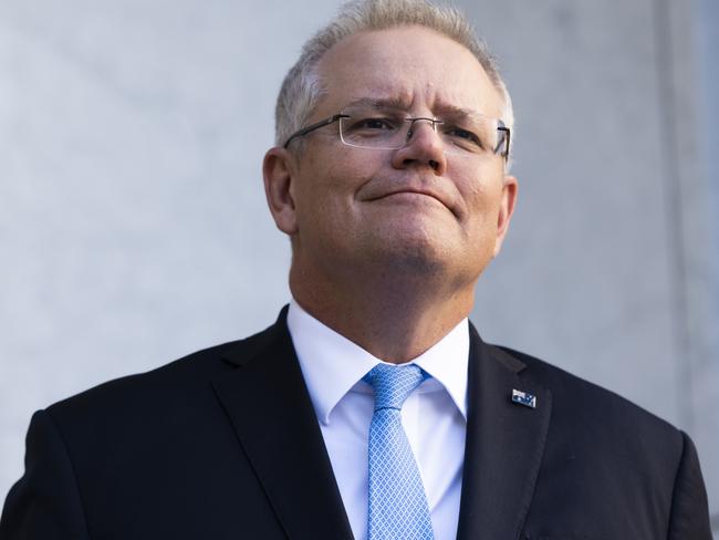 CANBERRA, AUSTRALIA - MAY 15: Australian Prime Minister Scott Morrison speaks during a press conference following a National Cabinet meeting on on May 15, 2020 in Canberra, Australia. Scott Morrison announced a $48 million commitment to the national mental health plan.  (Photo by Rohan Thomson/Getty Images)