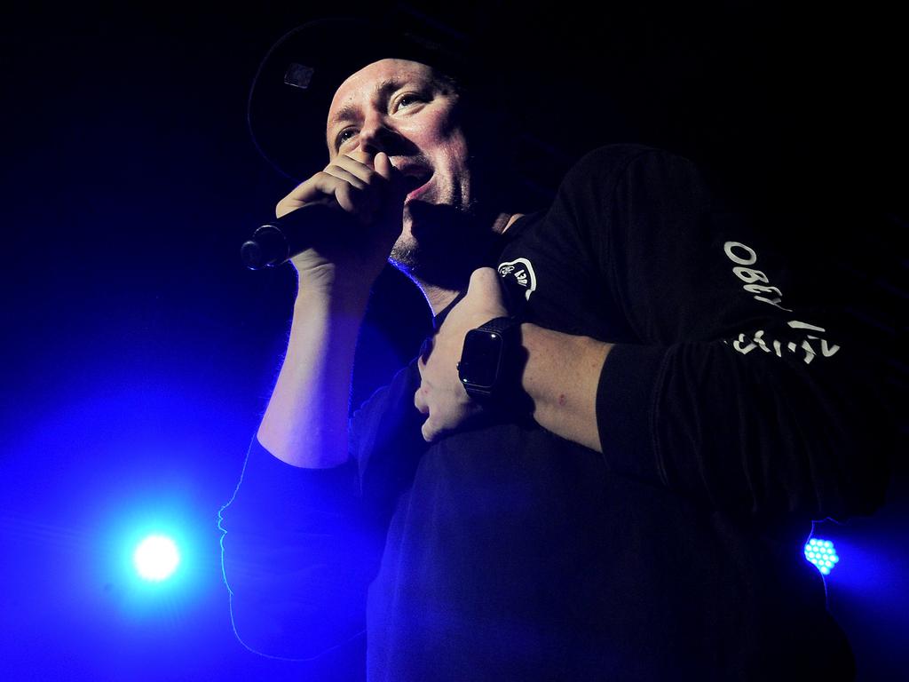 Suffa in action as Hilltop Hoods play Brisbane Riverstage on Friday, August 23, 2019. They play again Saturday. Picture: John Gass/AAP