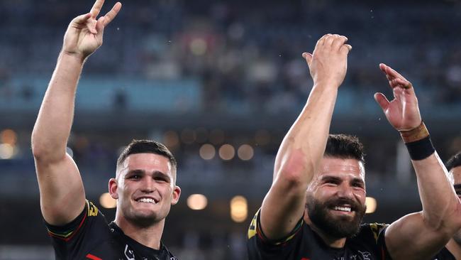 (L-R) Nathan Cleary does not want the loss of veteran Josh Mansour to be for nothing. Picture: Mark Kolbe/Getty Images