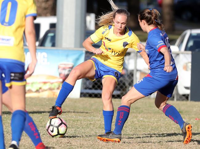 Broadbeach captain and goalscorer Gemma Hicks. Picture: Richard Gosling