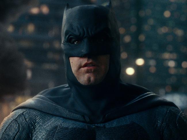 Ben Affleck as Batmam in a Scene from the Warner Brothers superhero film Justice League.