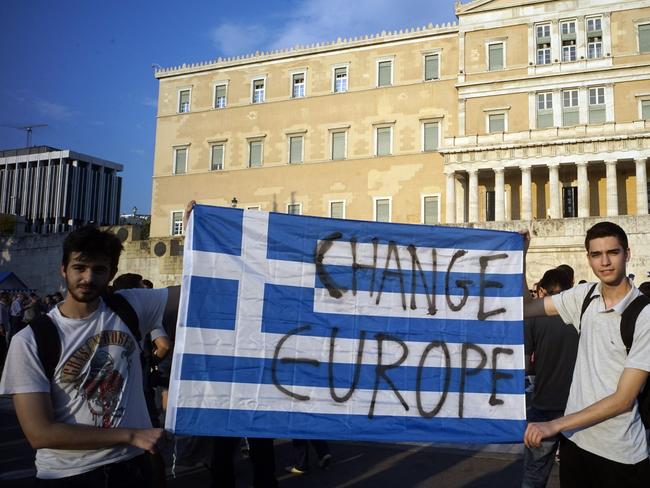 Demonstrators push for change ... a rally in Athens before the referendum. Picture: Getty