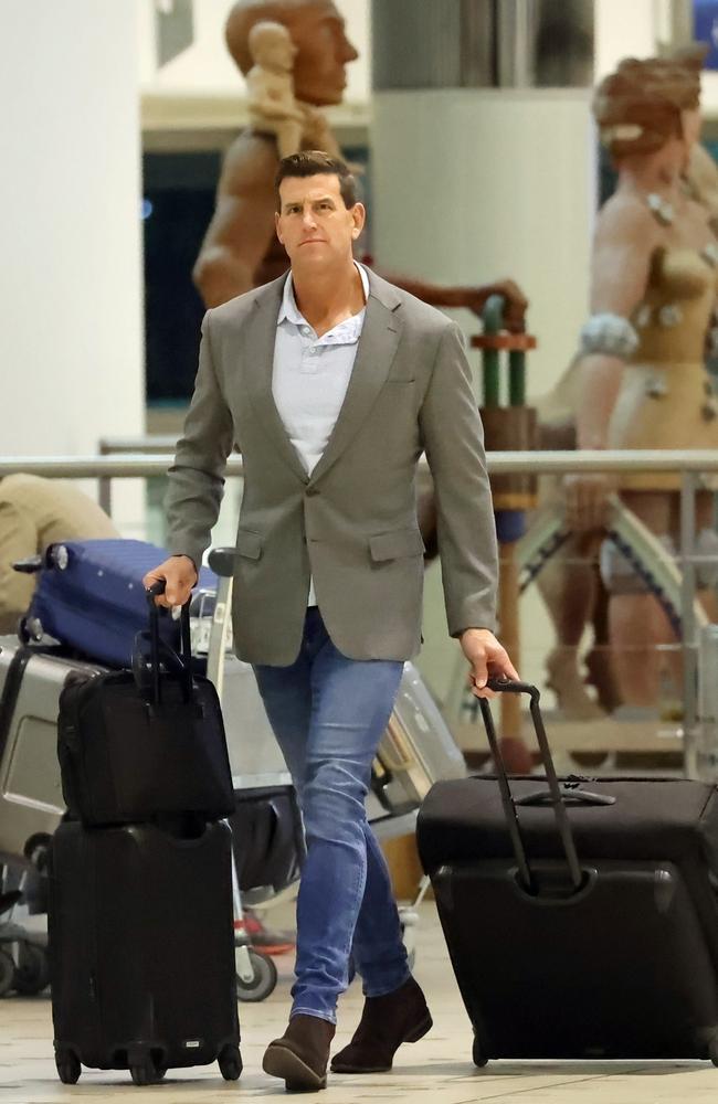 Soldier Ben Roberts Smith arriving at Brisbane International Airport to fly to London. Picture: KHAP / BACKGRID