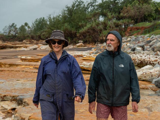 Meg Barnes and Greg Barnes enjoys their walk at Nightcliff beach during the monsoonal weather. Picture: Pema Tamang Pakhrin