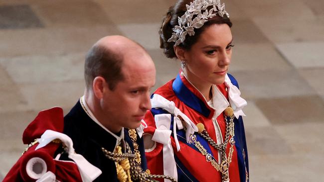 Britain's Prince William and Catherine, Princess of Wales arrive at Westminster Abbey in central London on May 6, 2023.