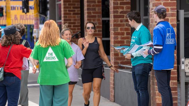 Voters on High Street, Northcote on Saturday. Picture: Jason Edwards