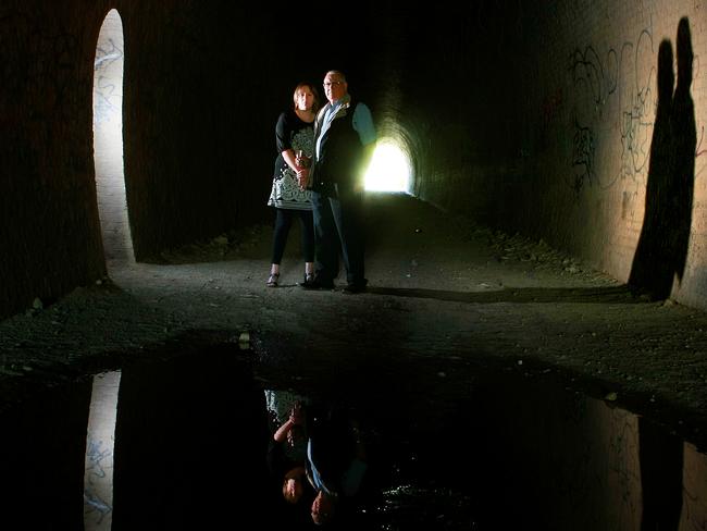 John Vincent and daughter Jenny Davies of Picton Ghost Hunts in the Redbank Range Tunnel.