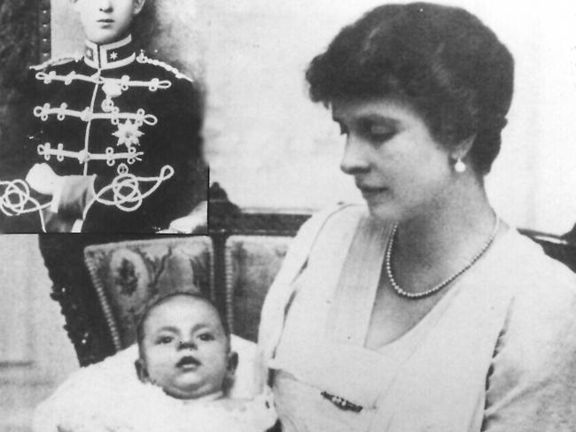 Prince Philip in his mother’s arms in 1921. Picture: Supplied