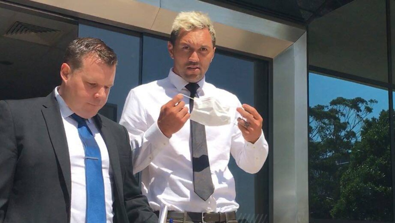 Jordan Rapana levang court with his solicitor Dave Garratt after being sentenced for drink driving. Picture: Laura Pettigrew.