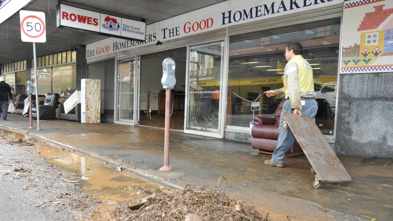 The aftermath of the 2011 floods outside of Rowes Furniture store. Picture: Dave Noonan / The Chronicle