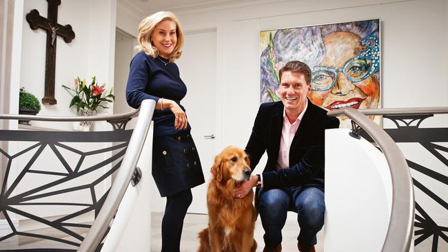 Cory Bernardi with his wife Sinead and dog Remy at their home in Adelaide. Picture: Matt Turner