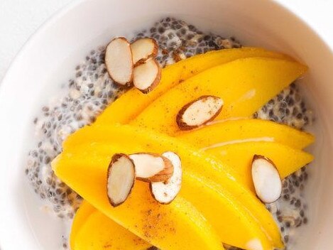 Chia, almond and mango breakfast bowl.