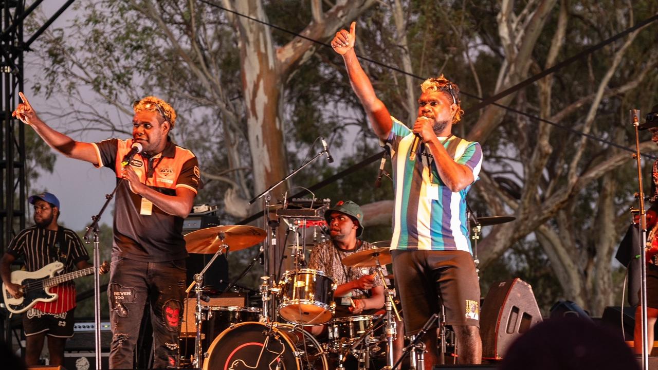 James Range band with Caesar Dixon (right) performs at the Warm Up in Alice Springs. Picture: Supplied