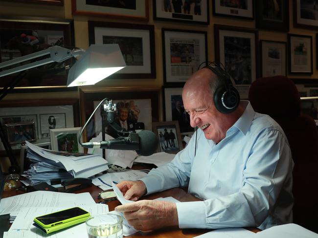 Alan Jones on his last day as a radio broadcaster at 2GB. Picture: John Feder