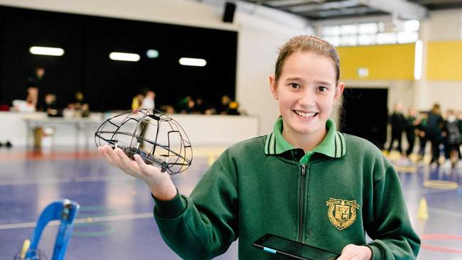 Grace Grennell had lots of fun learning about drones. Picture: USQ Photographer: Anna Singleton