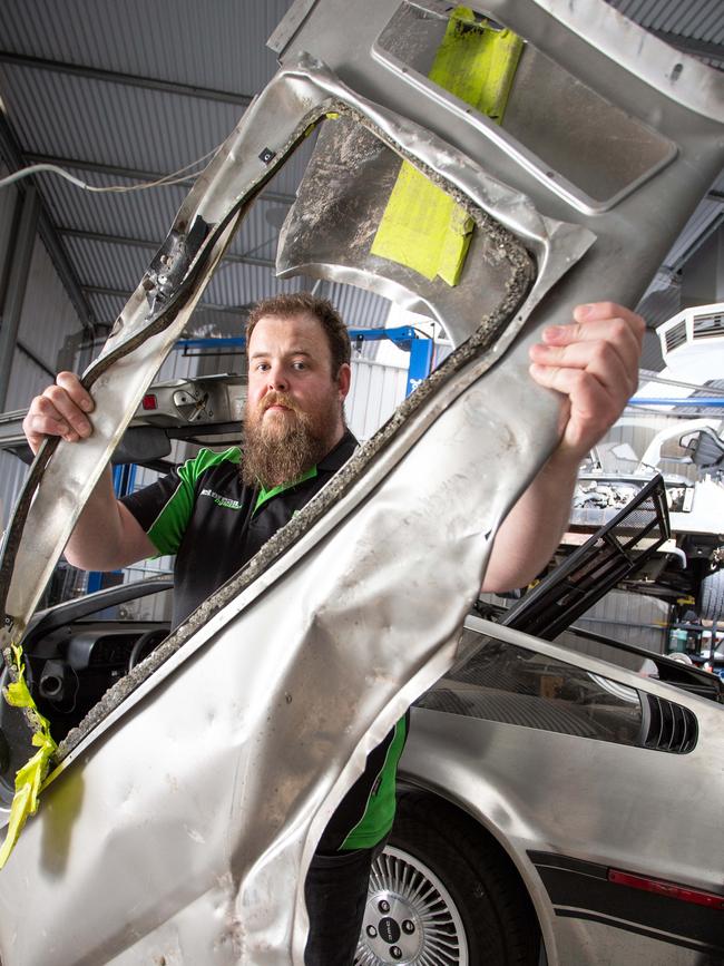 DeLorean Dynamics was rocked after a semi trailer tore through the workshop on Wednesday morning. Picture: Brett Hartwig