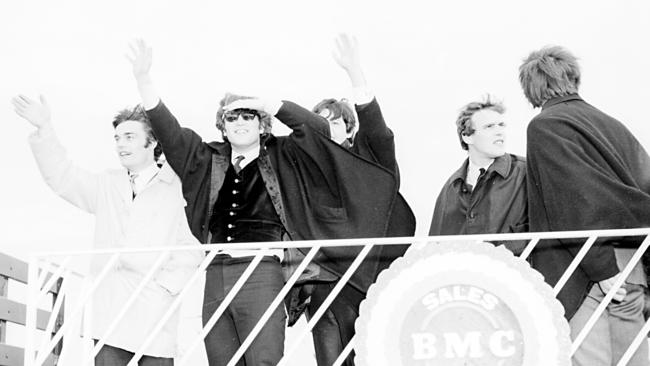 The Beatles on the rooftop at Essendon Airport in June 1964.