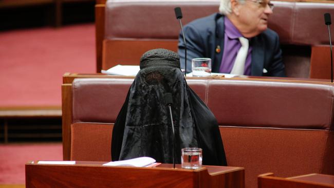 The burka-in-the-Senate stunt led to a spike in the party’s polls. Picture: Gary Ramage