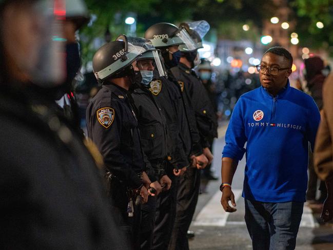 Police sported face shields in the Big Apple amid wild election protests during COVID-19. Picture: AFP