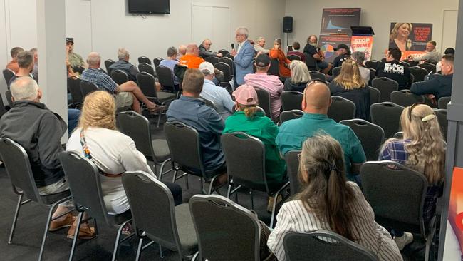 Malcolm Roberts speaking to the crowd at Rocky Sports Club at the One Nation event on May 27.