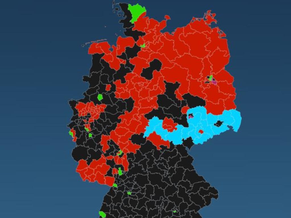 In the previous election, the AfD (in light blue) only dominated in southern eastern Germans. Picture: ZDF.