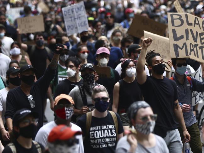 Huge crowds are marching in Philadelphia over the death of George Floyd. Picture: AP