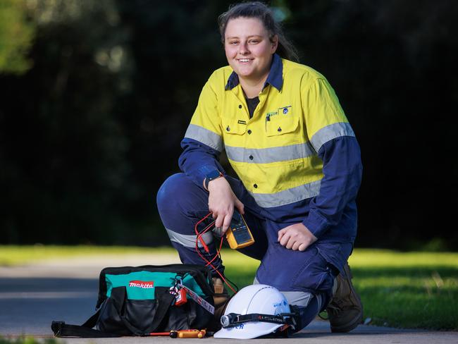 Second year electrical apprentice Jade Johnson shopped around for her $22 per hour apprenticeship - a relatively high pay rate for apprentices in her industry. Picture: Justin Lloyd