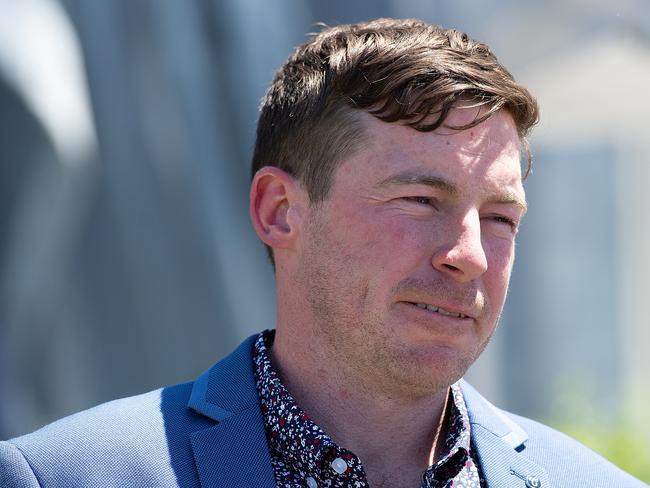 Trainer Ben Currie is seen after Jag Guthmann-Chester rode Mishani Vaidra to victory in race 2, the BenchMark 70 Handicap, during Tattersalls Celebration Season Race Day at Doomben Racecourse in Brisbane, Saturday, November 24, 2018. Picture: AAP Image/Albert Perez.