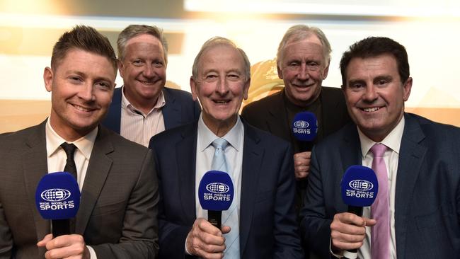 A recent version of the Channel Nine cricket crew featured Michael Clarke, Ian Healy, Bill Lawry, Ian Chappell and Mark Taylor.