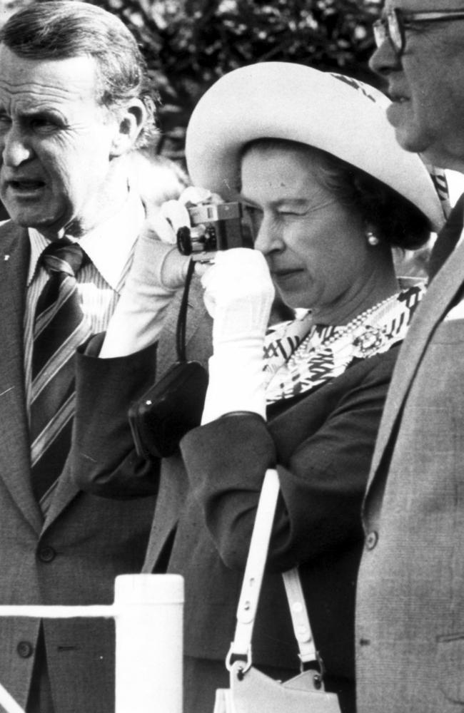 Queen Elizabeth II taking photograph at Lindsay Park during her 1977 royal visit to South Australia.