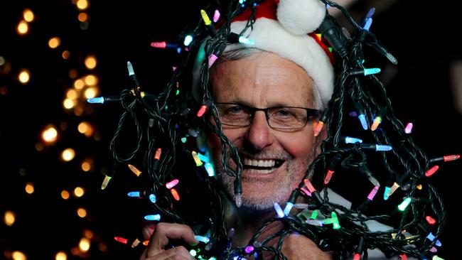 “Mr Christmas”, Peter Mangelsdorf with Christmas lights in his shed. Picture: Dylan Coker