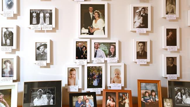 The photo wall tracks back several generations on each side of the family. Picture: Lyndon Mechielsen